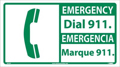 Information Labels; Emergency, Dial 911 (Bilingual W/Graphic), 10X18, Adhesive Vinyl