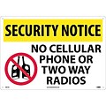 Security Notice Signs; No Cellular Phone Or Two Way Radios, Graphic, 14X20, .040 Aluminum