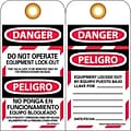 Lockout Tags; Danger, Do Not Operate Equipment Lock Out, Bilingual, 6 x 3, Unrip Vinyl, 25/Pack