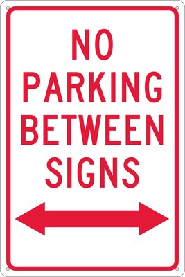 Parking Signs; No Parking Between Signs (W/ Double Arrow), 18X12, .040 Aluminum