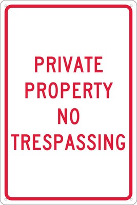 Private Property No Trespassing, 18X12, .040 Aluminum