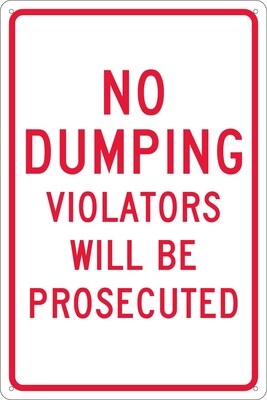 National Marker Reflective "No Dumping Violators Will Be Prosecuted" Warning Traffic Control Sign, 18" x 12", Aluminum (TM140G)