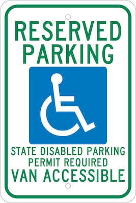 Parking Signs; Reserved Parking Graphic State Disabled Parking Permit Required Van Accessible, 18X12