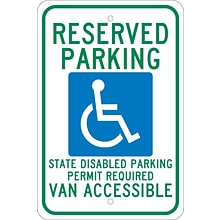 Parking Signs; Reserved Parking Graphic State Disabled Parking Permit Required Van Accessible, 18X12