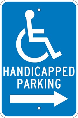 Parking Signs; Graphic, Handicapped Parking (Right Arrow), 18X12, .080 Egp Ref Aluminum