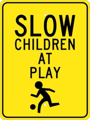 National Marker Reflective "Slow Children At Play" Warning Traffic Control Sign, 24" x 18", Aluminum (TM164J)