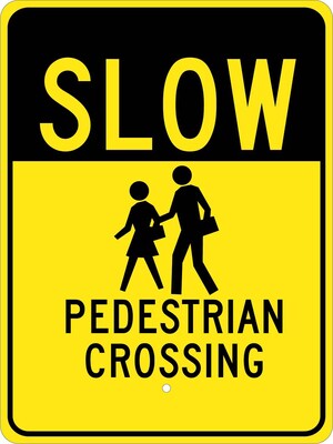 Traffic Warning Signs; Slow (Graphic) Pedestrian Crossing 24X18, .080 Egp Ref Aluminum