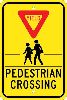 Traffic Warning Signs; Yield (Graphic) Pedestrian Crosswalk, 18X12, .080 Hip Ref Aluminum