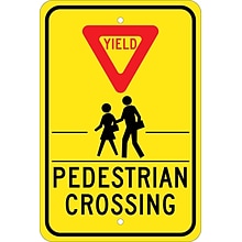 Traffic Warning Signs; Yield (Graphic) Pedestrian Crosswalk, 18X12, .080 Hip Ref Aluminum