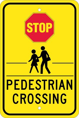 Stop Signs; Stop (Graphic) Pedistrian Crossing, 18X12, .080 Egp Ref Aluminum