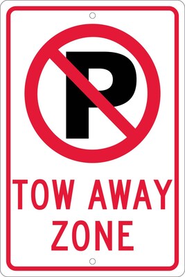 National Marker Reflective No Parking Symbol - Tow Away Zone Parking Sign, 18 x 12, Aluminum (TM174K)