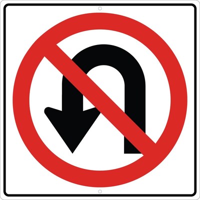 Directional Signs; Graphic, No U Turn Left Arrow Symbol, 24X24, .080 Hip Ref Aluminum