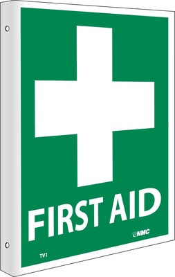 Notice Signs; First Aid, Flanged, 10X8, Rigid Plastic