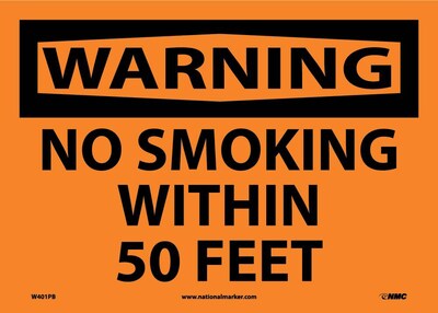 Warning Labels; No Smoking Within 50 Feet, 10X14, Adhesive Vinyl