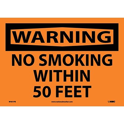 Warning Labels; No Smoking Within 50 Feet, 10X14, Adhesive Vinyl