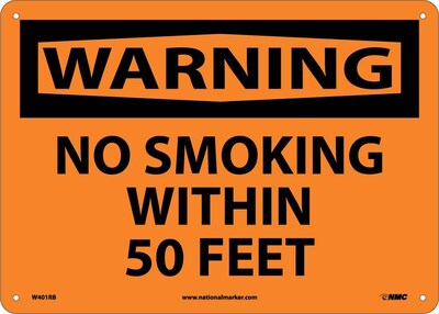 No Smoking Within 50 Feet, 10X14, Rigid Plastic, Warning Sign