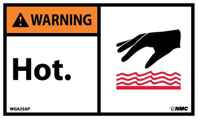 Warning Labels; Hot, 3X5, Adhesive Vinyl, 5/Pk