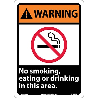 Warning Sign; No Smoking, Eating Or Drinking In This Area, 14X10, .040 Aluminum