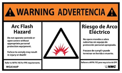 Warning Labels; Arc Flash Hazard, Bilingual, (Graphic), 3 x 5, Adhesive Vinyl, 5/Pack