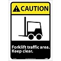 Caution Labels; Forklift Traffic Area Keep Clear (W/Graphic), 14X10, Adhesive Vinyl