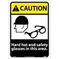 Caution Labels; Hard Hat And Safety Glasses In This Area, 14X10, Adhesive Vinyl