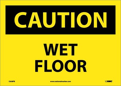 Caution Labels; Wet Floor, 10 x 14, Adhesive Vinyl