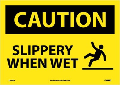 Caution Labels; Slippery When Wet, Graphic, 10X14, Adhesive Vinyl