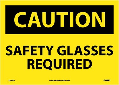 Caution Labels; Safety Glasses Required, 10X14, Adhesive Vinyl
