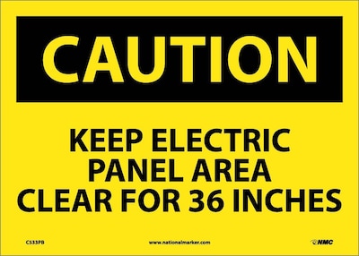 Caution Labels; Keep Electric Panel Area Clear For 36 Inches, 10X14, Adhesive Vinyl