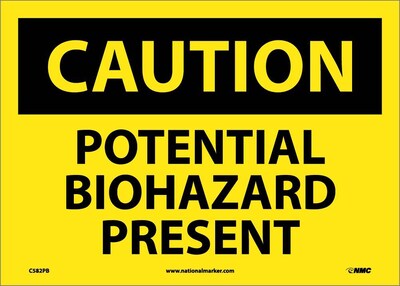 Caution Labels; Potential Biohazard Present, 10X14, Adhesive Vinyl