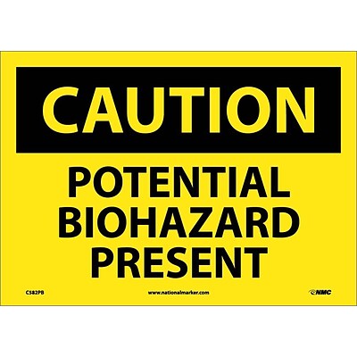 Caution Labels; Potential Biohazard Present, 10X14, Adhesive Vinyl