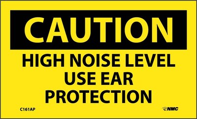 Caution Labels; High Noise Level Use Ear Protection, 3X5, Adhesive Vinyl, 5/Pk