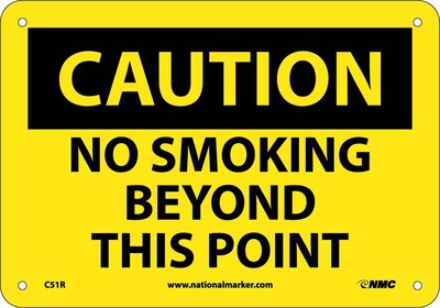 Caution Signs; No Smoking Beyond This Point, 7X10, Rigid Plastic