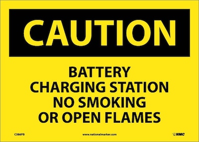 Caution Labels, Battery Charging Station No Smoking. . ., 10X14, Adhesive Vinyl