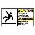 Caution Signs; Slippery When Wet (Bilingual W/Graphic), 10X18, Rigid Plastic