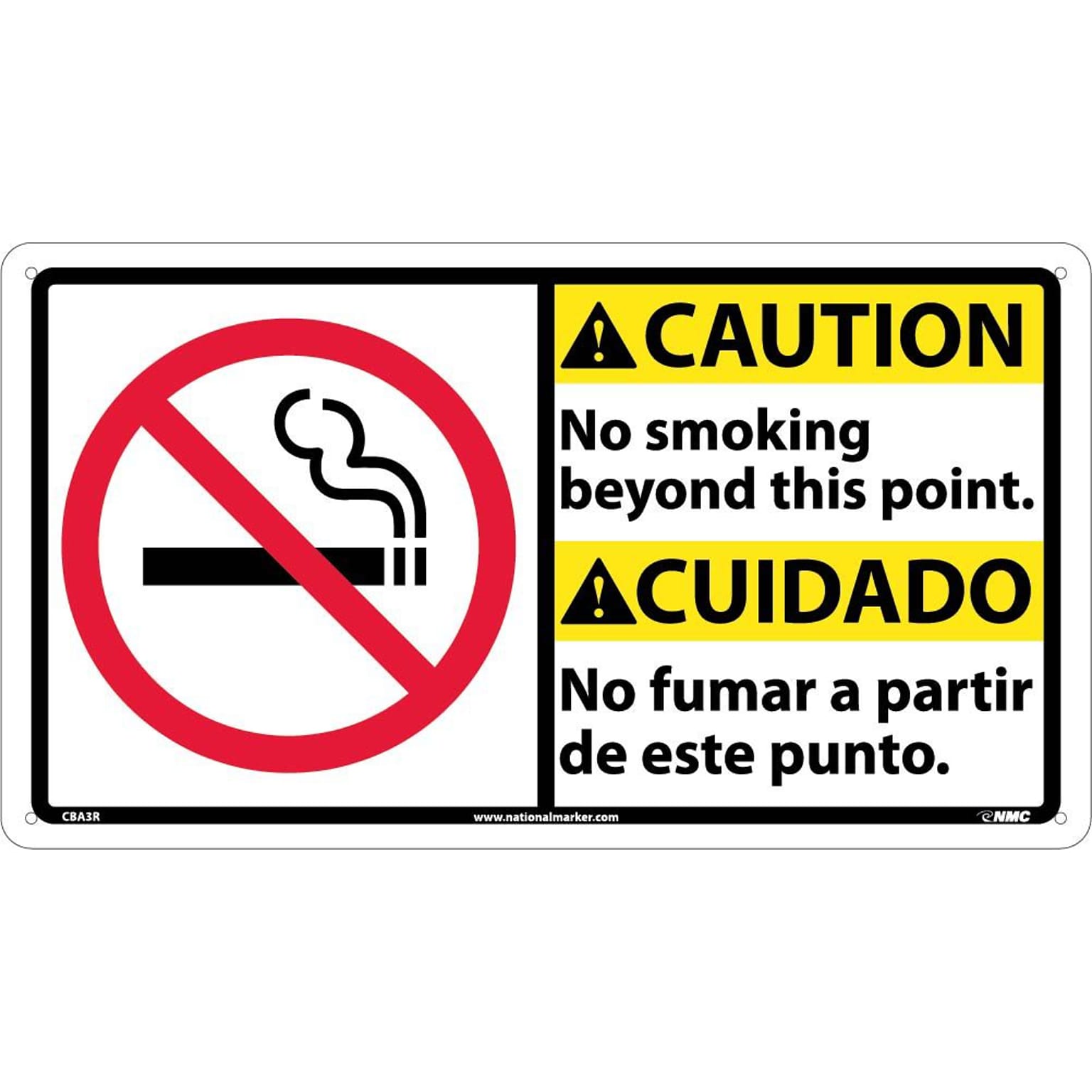 Caution Signs; No Smoking Beyond This Point (Bilingual W/Graphic), 10X18, Rigid Plastic