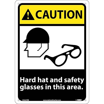 Caution Signs; Hard Hat And Safety Glasses In This Area, 14X10, Rigid Plastic
