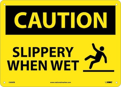 Caution Signs; Slippery When Wet, Graphic, 10X14, Rigid Plastic
