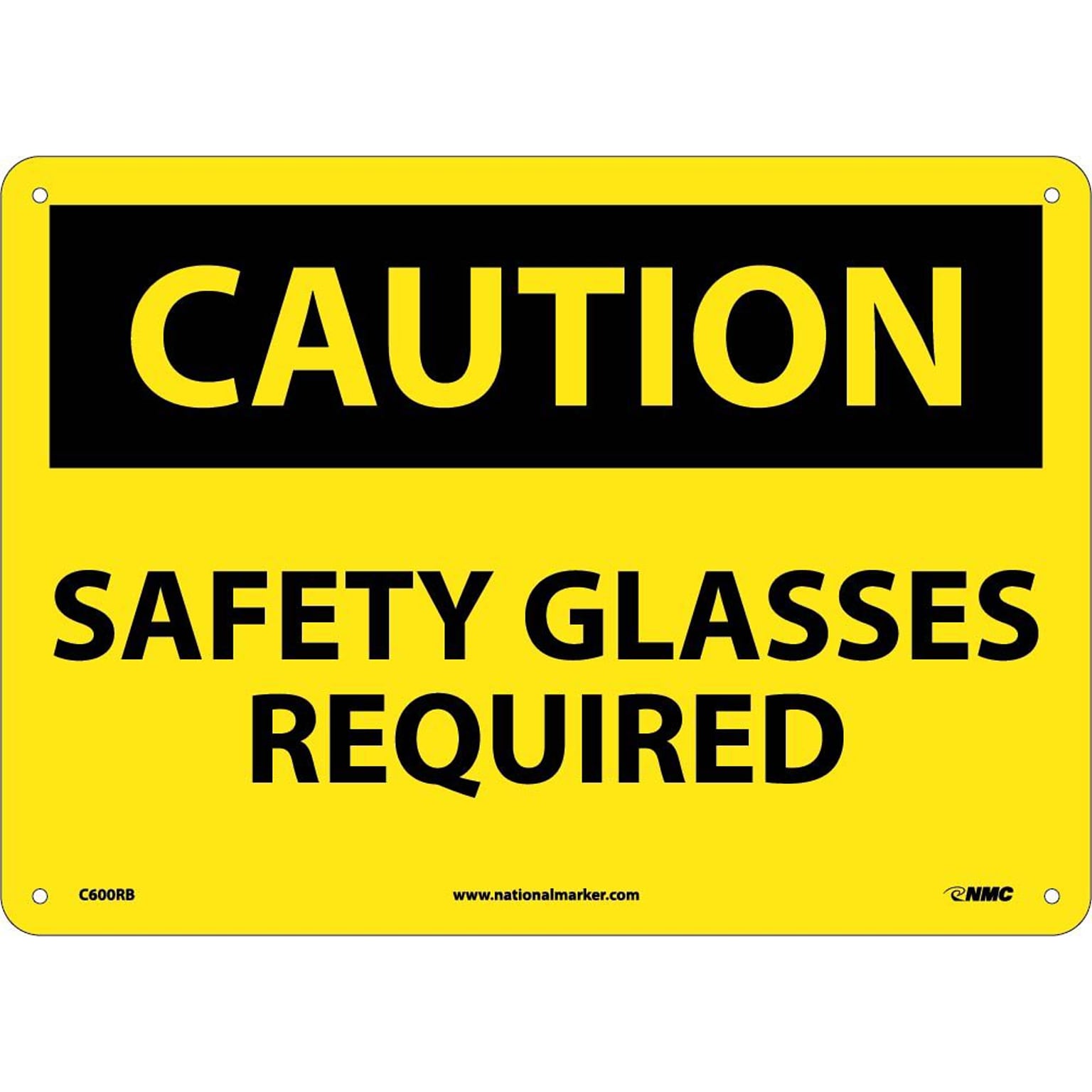 Caution Signs; Safety Glasses Required, 10X14, Rigid Plastic
