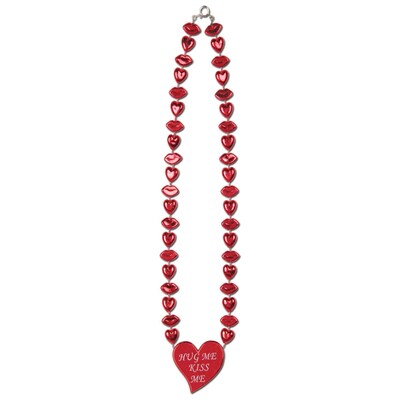 Beistle Valentine Heart Necklace; 22, Red