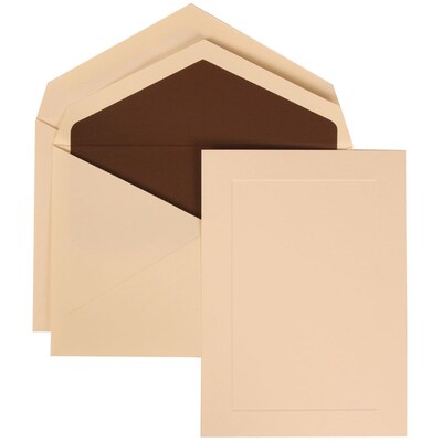 JAM Paper® Wedding Invitation Set, Medium, 5.25 x 7.25, Ivory with Simple Border with Brown Lined Envelopes, 50/pack (309325042)