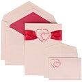 JAM Paper® Wedding Invitation Combo Sets, 1 Sm 1 Lg, White Cards, Pink Heart Ribbon, Pink Lined Envelopes, 150/pack (303824901)