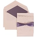 JAM Paper® Wedding Invitation Set, Large, 5.5 x 7.75, White with Purple Lined Envelopes and Purple Ribbon, 50/pack (304024966)