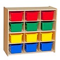 Wood Designs™ Contender™ 27 1/4H 12 Cubby Storage Unit With Colorful Tubs, Baltic Birch