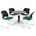 OFM™ 42 Round Multi-Purpose Gray Nebula Table With 4 Chairs, Shamrock Green