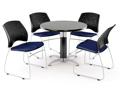 OFM™ 36 Round Multi-Purpose Gray Nebula Table With 4 Chairs, Navy