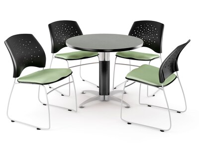 OFM™ 42 Round Multi-Purpose Gray Nebula Table With 4 Chairs, Sage Green