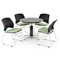OFM™ 42 Round Multi-Purpose Gray Nebula Table With 4 Chairs, Sage Green