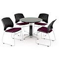 OFM™ 42 Round Multi-Purpose Gray Nebula Table With 4 Chairs, Burgundy
