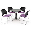 OFM™ 36 Round Multi-Purpose Gray Nebula Table With 4 Chairs, Plum